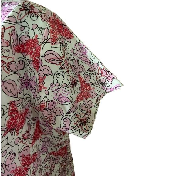 Delta Uniform Abstract Floral Top Womens XS V-Neck Short Sleeve AOP Workwear - Picture 5 of 7